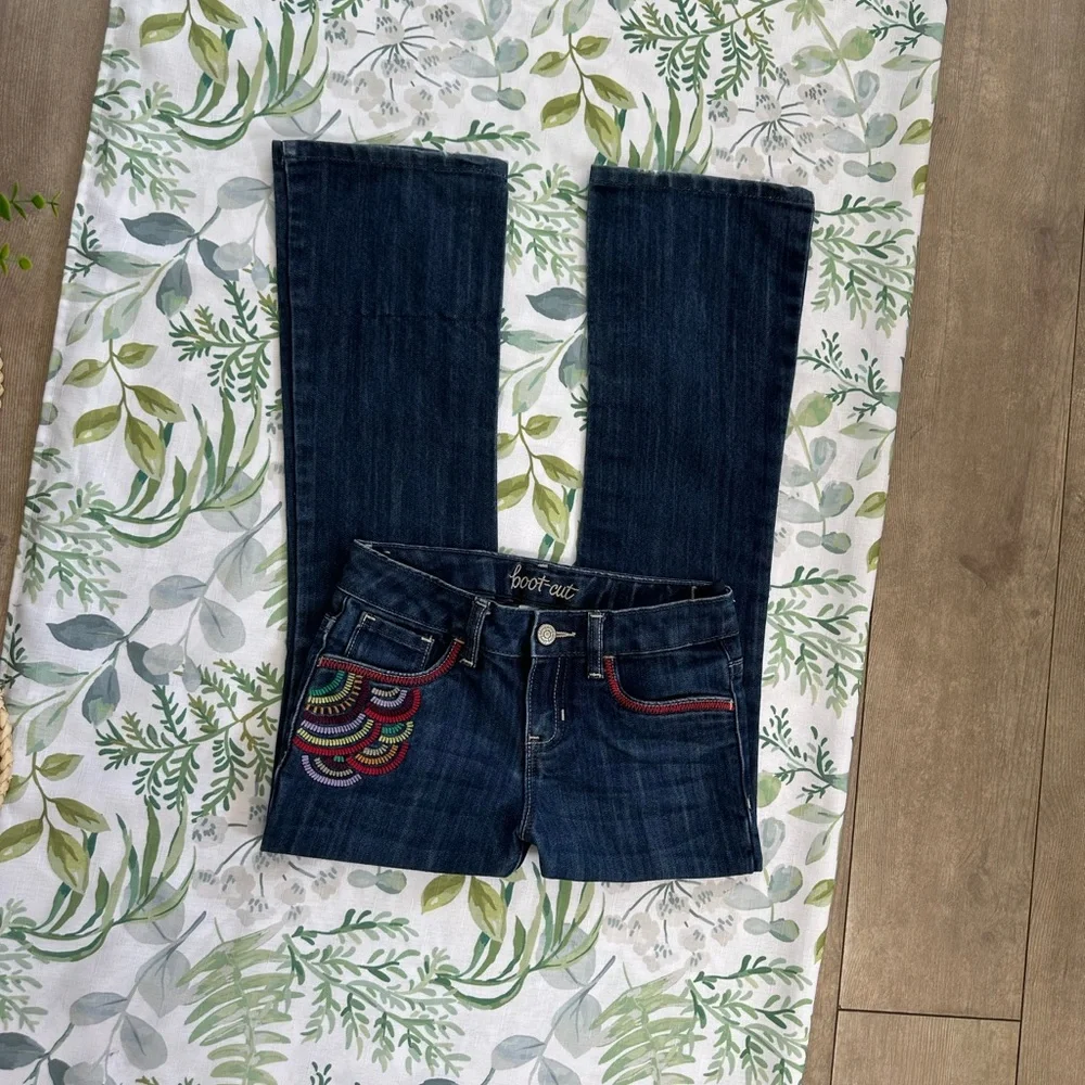 Old Navy Navy Boot-Cut Jeans with Multicolor Embroidery